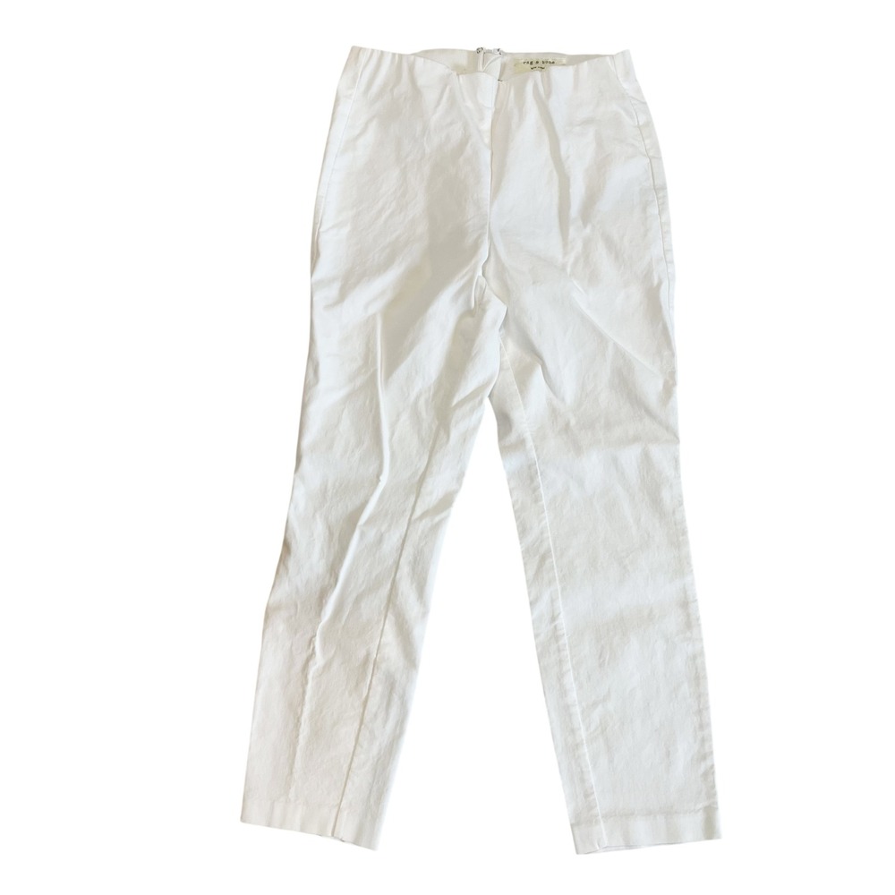 Rag & Bone White Simone Slim Ankle Pants Cotton Stretch Back Zip Business Sz 10